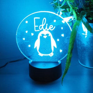 Personalised Penguin Night Light: Custom LED Sign for Kids