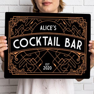 Personalised Art Deco Cocktail Bar Sign: Custom Home Bar Decor