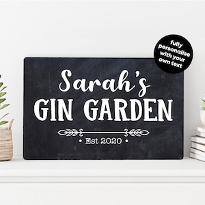 Personalised Gin Garden Metal Sign: Custom Home Bar Decor