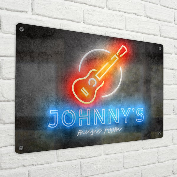 Personalised Music Room Sign / Guitarist Sign / Musician Gift / Custom Metal Music Room Decor / Wall Decor / Neon Style Printed Metal Sign