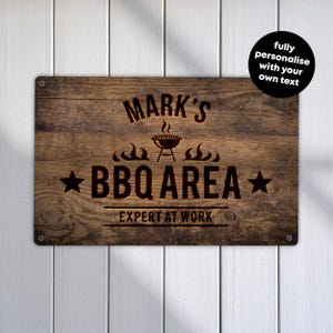 Personalised BBQ Area Sign Custom Rustic Garden Wall Decor