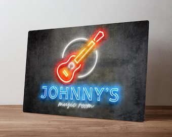 Personalised Music Room Sign – Custom Neon Style Metal Wall Art – Home Studio & Vinyl Decor in A5, A4, A3