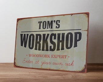 Personalised Workshop Sign – Custom Garage Rustic Metal Wall Art – Workshop Decor in A5, A4, A3