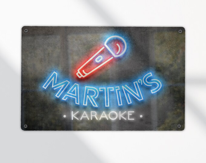 Neon Effect Personalised Karaoke Sign / Metal Karaoke Sign / Home Bar / Gift / Singing / Music Decor