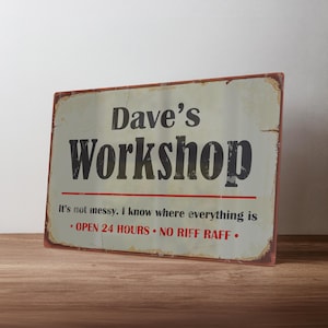 Personalised Workshop Mechanic Sign – Custom Retro Metal Garage Decor – Workshop Art in A5, A4, A3