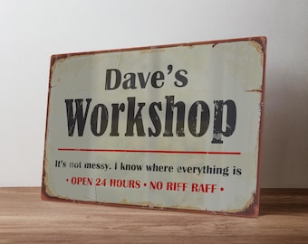 Personalised Workshop Mechanic Sign – Custom Retro Metal Garage Decor – Workshop Art in A5, A4, A3