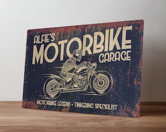 Personalised Classic Motorcycle Sign – Custom Metal Motorbike Garage Decor – Retro Workshop Wall Art in A5, A4, A3