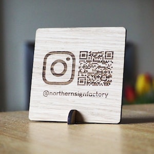 Personalised Wooden QR Code Sign: Social Media Business Decor