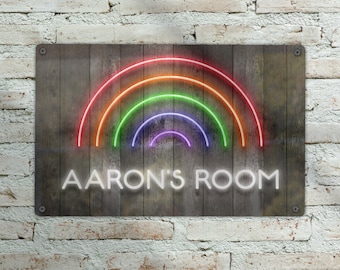 Rainbow Bedroom Sign / Neon Effect Wall Art / Bedroom Door Sign / Bedroom Decor / Personalised / Custom