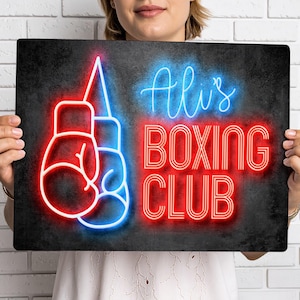 Personalised Boxing Club Sign Neon Style Wall Art Gym Decor