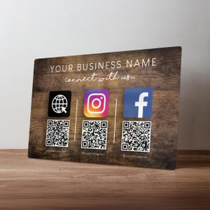 Custom QR Code Social Media and Review Sign – Personalised Metal Business Plaque – Salon & Shop Instagram Sign in A5, A4, A3