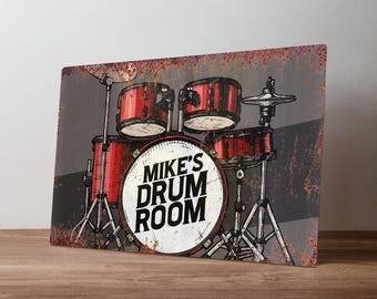 Personalised Drum Room Sign – Custom Metal Music Studio Decor – Drummer Practice Room Art in A5, A4, A3