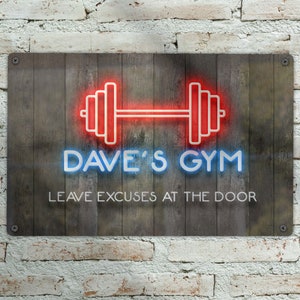 Neon Effect Gym Sign / Personalised Gym Sign / Wall Sign / Metal Wall Plaque / Home Gym / Custom Gift / Printed Sign