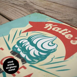 Custom retro ice cream wall sign with printed design great for parlours, home dessert stations, or café interiors personalised decor and unique gift idea for sweet treat fans and ice cream enthusiasts