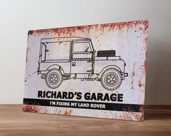 Personalised Land Rover Sign – Custom Metal Off-Road Garage Decor – Classic 4x4 Workshop Art in A5, A4, A3