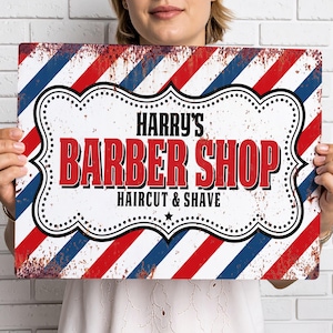 Personalised Barber Shop Metal Sign Rustic Retro Wall Art Custom Hairdresser Decor