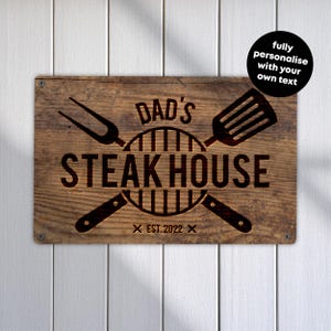 Personalised Steak House Metal Sign: Custom BBQ Kitchen Decor