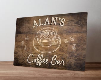 Personalised Coffee Bar Sign – Custom Metal Cafe Decor – Kitchen Coffee Station Art in A5, A4, A3