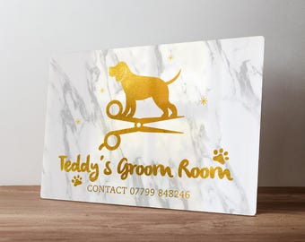 Personalised Dog Grooming Salon Sign – Custom Metal Pet Boutique Decor – Groomer Studio Wall Art in A5, A4, A3