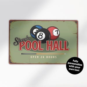 Personalised Pool Sign Custom Billiards Decor for Pool Room Game Room or Man Cave Unique Vintage Gift Idea for Pool Players
