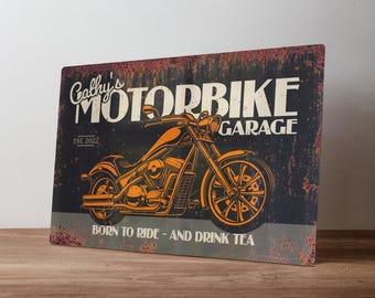 Personalised Biker Rules Garage Workshop Motorbike Sign – Custom Metal Workshop Decor in A5, A4, A3