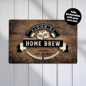 Personalised Home Brew Sign: Custom Metal Bar Art, Garage Pub Decor