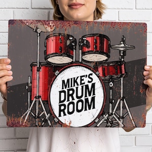Personalised Drum Room Metal Sign: Music Studio Decor, Musician Gift