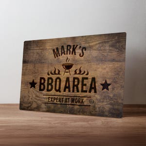 Personalised BBQ Area Sign – Custom Metal Outdoor Kitchen Decor – Grill Master Gift in A5, A4, A3