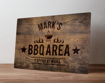 Personalised BBQ Area Sign – Custom Metal Outdoor Kitchen Decor – Grill Master Gift in A5, A4, A3