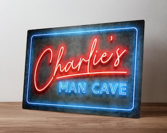 Personalised Man Cave Bar Sign – Custom Neon Style Home Pub Decor – Outdoor Garden Bar Art in A5, A4, A3