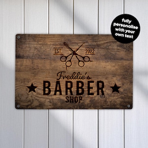 Personalised Barber Shop Metal Sign Rustic Retro Wall Art Custom Hairdresser Decor