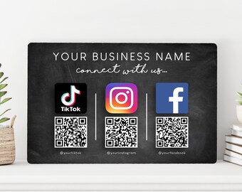 Social Media Sign / Facebook Instagram TikTok Counter Top Sign / QR Code Salon Business Sign / Social Media Followers Shop Signage