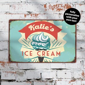 Personalised Retro Ice Cream Sign – Custom 1950s Metal Kitchen Decor – Vintage Dessert Bar Art in A5, A4, A3 image 5