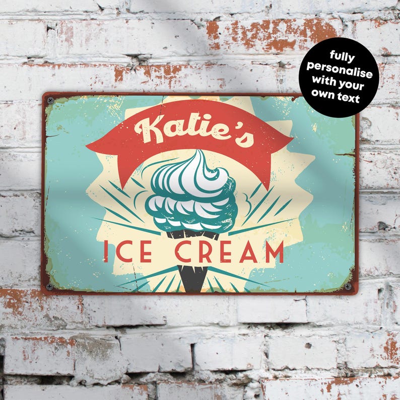 Personalised Retro Ice Cream Sign – Custom 1950s Metal Kitchen Decor – Vintage Dessert Bar Art in A5, A4, A3 image 5