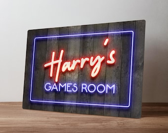 Personalised Gaming Room Sign – Custom Neon Style Gamer Wall Art – Streamer Lounge Decor in A5, A4, A3