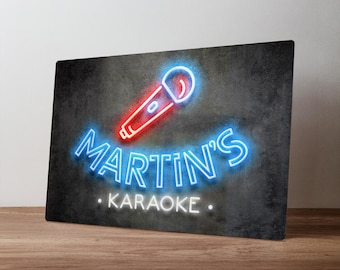 Personalised Karaoke Sign – Custom Neon Style Party Decor – Home Bar Music Wall Art in A5, A4, A3