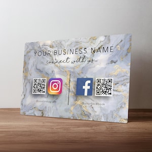 Custom QR Code Social Media Sign – Personalised Metal Business Review Plaque – Salon & Café Instagram Sign in A5, A4, A3