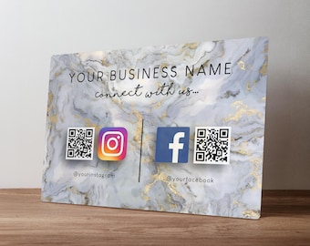 Custom QR Code Social Media Sign – Personalised Metal Business Review Plaque – Salon & Café Instagram Sign in A5, A4, A3