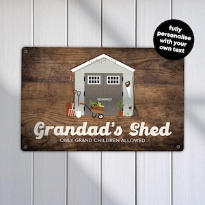Personalised Grandad&#39;s Shed Sign: Metal Wall Art, Gardening Gift