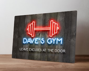 Personalised Garage Gym Sign – Custom Neon Style Home Workout Decor – Weightlifting Wall Art in A5, A4, A3