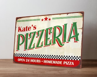 Personalised Wood Fired Pizza Sign – Custom Metal Outdoor Kitchen Decor – Pizza Oven Gift in A5, A4, A3