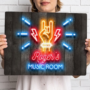 Personalised Neon Effect Drum Room Sign: Custom Metal Music Decor