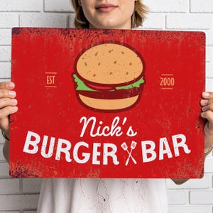 Personalised Metal Burger Bar Sign: Custom BBQ Decor, Outdoor Kitchen