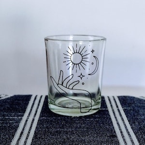 Hand Sun Moon Glass Candle Holder | Votive | Tealight | Home | Room Decor