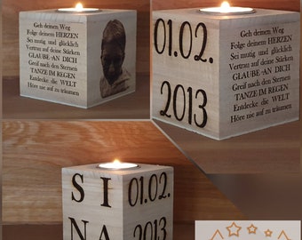 Tealight wooden cube Tealight cube raw wood decoration gift communion lasered with text photo with tealights wooden cube laser engraving individual