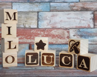 Personalized wooden cubes birth baptism baby gift engraving name date