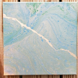 Green, Blue, and Rose Gold Acrylic Painting