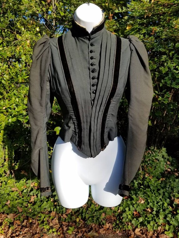 Victorian/Edwardian black cotton an velvet corset