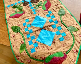 Quilted Patchwork Blommig Bordlöpare: Handgjord Applikation Heminredning