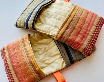 Quilted Mini Hot Pot Holders with hanging tag, Heavy padded Finger Thumb Pot Holder, Stripy Oven Mitt, Hot Pads, Kitchen Pot Holder, Trivet